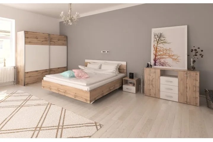 Kondela Manželská posteľ, GABRIELA, 180x200, dub wotan/biela