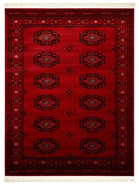Koberec ORIENT 6871 so strapcami, rám / ornament / klasický, bordový / čierny