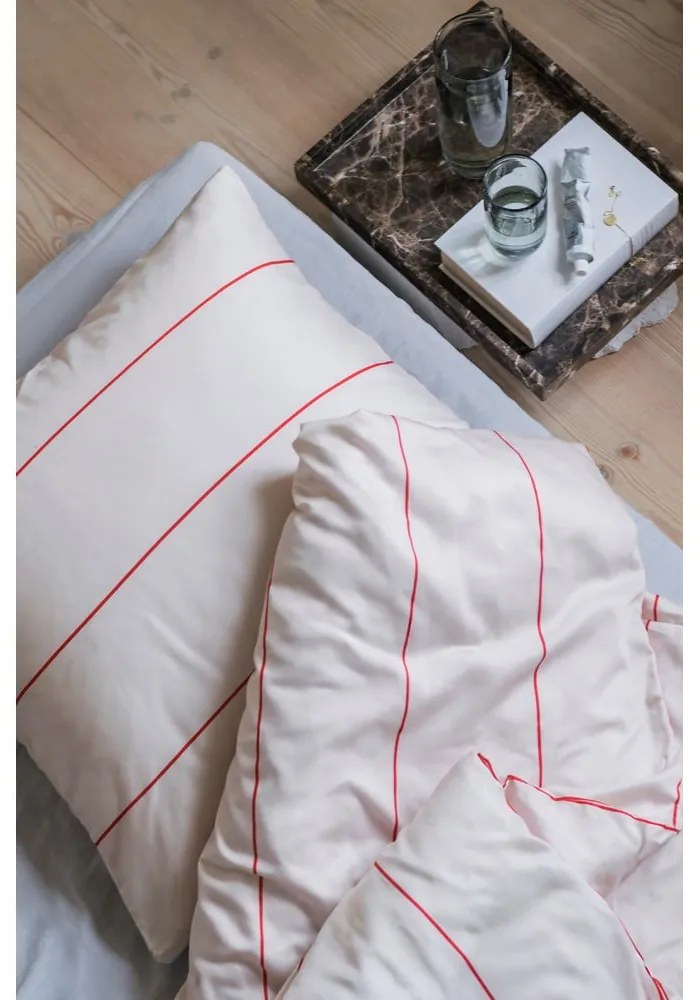 Červeno-béžové predĺžené obliečky na jednolôžko z bavlneného saténu 140x220 cm Align – Mette Ditmer Denmark