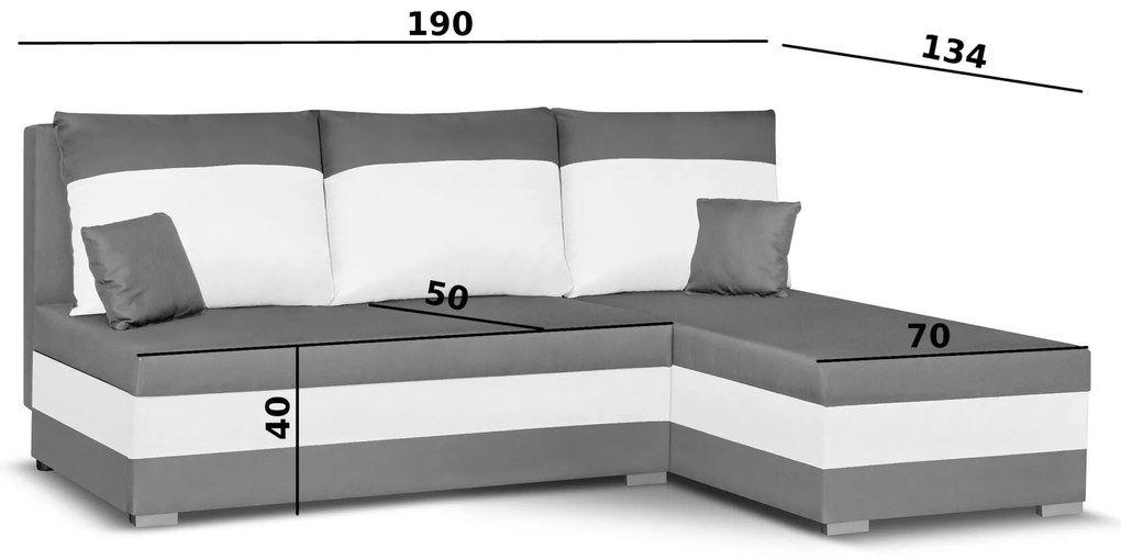 Rozkládací rohová sedací souprava GUSTO Hnědá/Bílá