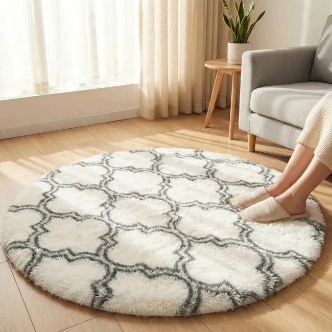 Protišmykový koberec DECOR biely / sivý 1 kruh