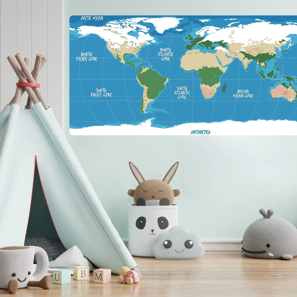 PIPPER. Samolepiaca textilná tapeta - Detská mapa sveta