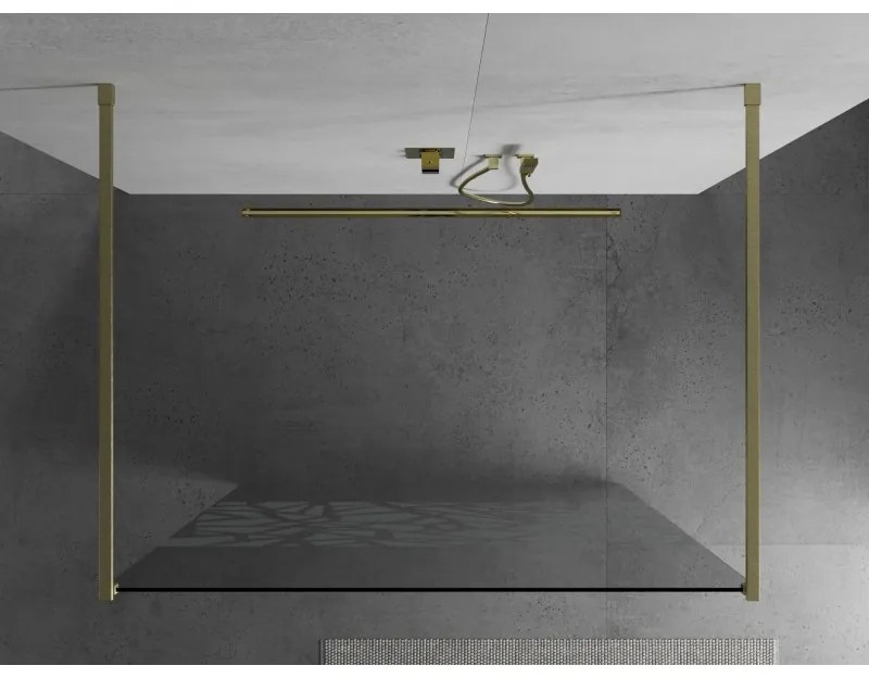 Mexen Kioto, sprchová zástena Walk-In 120 x 200 cm, 8mm číre sklo biely vzor, zlatý matný profil, 800-120-002-55-85