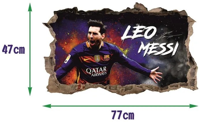 Nálepka na stenu 3D Lionel Messi 47x77 cm