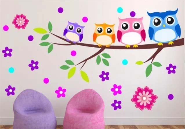 Pestrofarebné detské nálepky na stenu sovičky 150 x 300 cm
