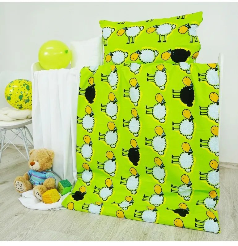 Obliečky detské bavlnené ovečky zelené EMI, Detský set 90x130 + 45x65