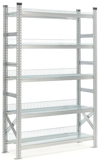 Kovový regál TRANSFORM, drôtené police, základná sekcia, 1972x900x400 mm