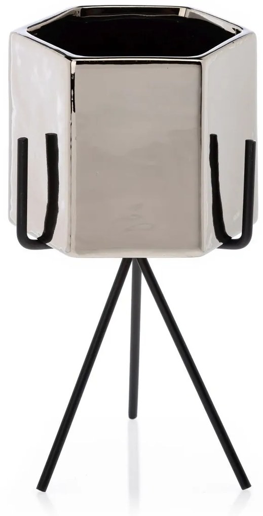 KERAMICKÝ KVETINÁČ SO STOJANOM SASHI SADA 3KS 20X9,5 CM+18X10 CM+16X9,5 CM STRIEBORNÁ