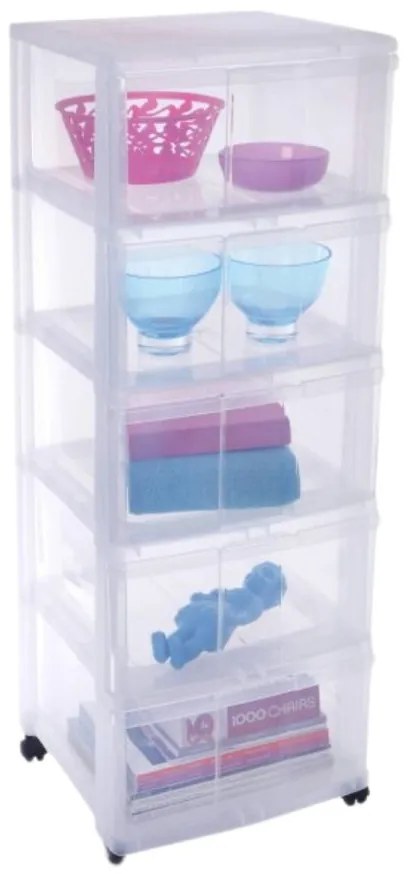 Úložný box s 5 zásuvkami, transparentný, ORGAMIX MAXI