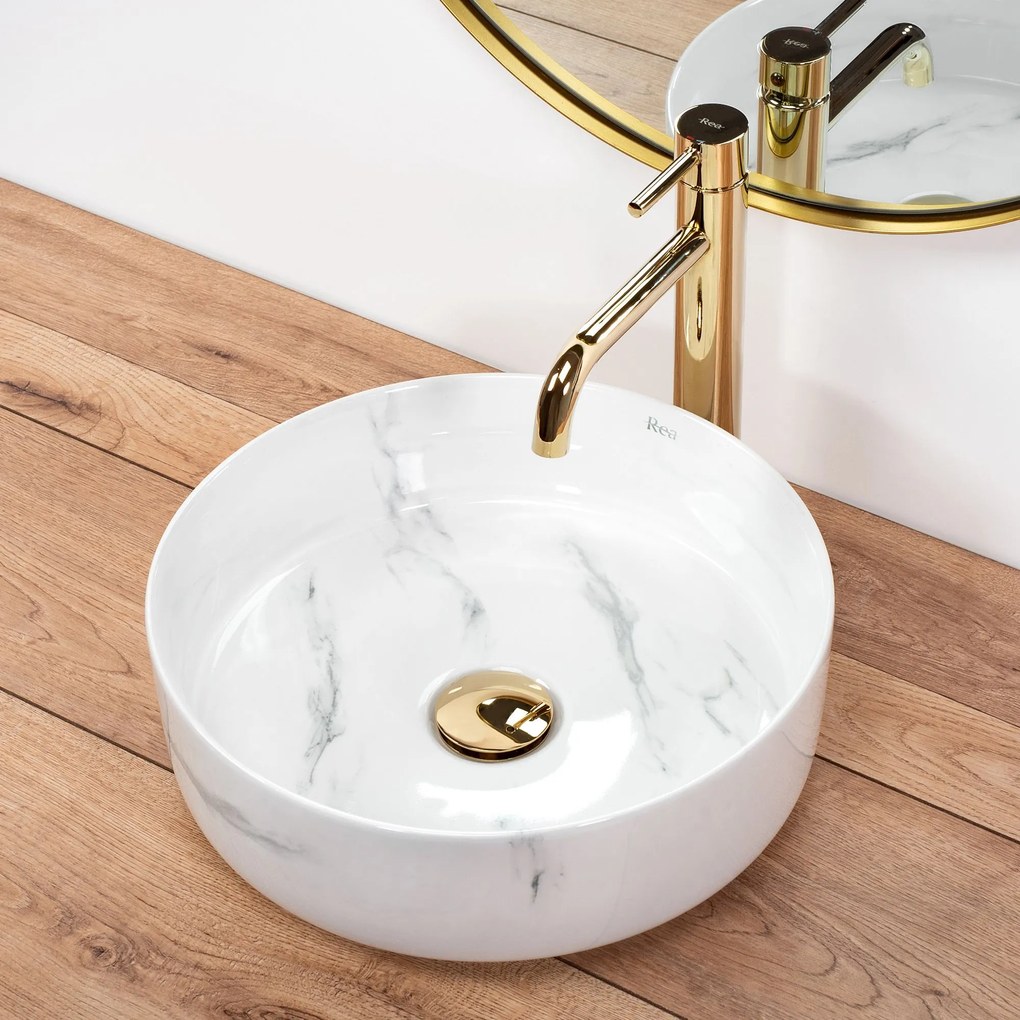 Keramické umývadlo na dosku REA SAMI NATURE MARBLE ø 36 cm mramor lesk