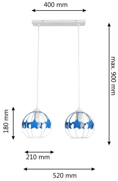 Detský luster na lanku STARS 2xE27/15W/230V modrá/biela