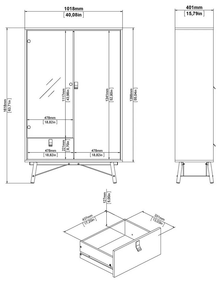Vitrína v dekore duba v prírodnej farbe 102x162x40 cm Ry – Tvilum