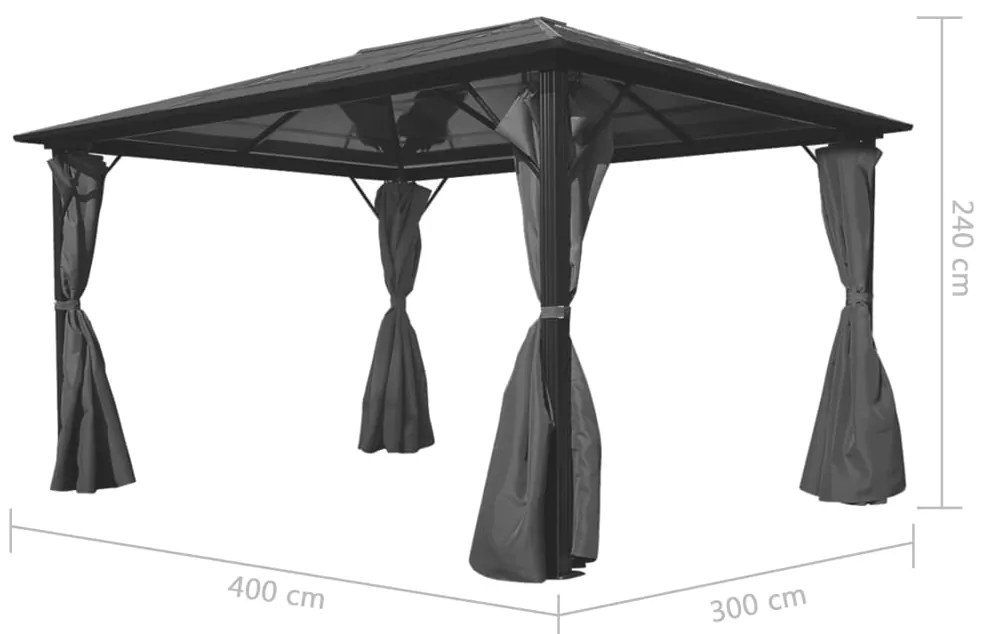Altánok so závesmi, antracitový, hliníkový 400x300 cm