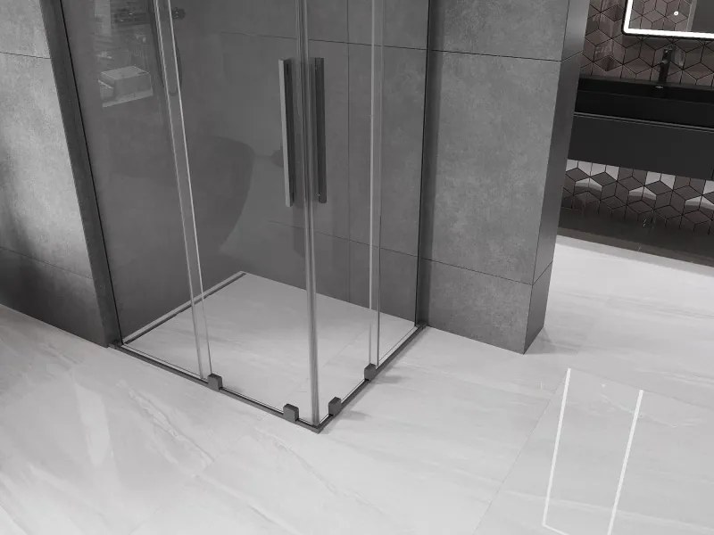 Mexen Velar L Duo, sprchový kút s posuvnými dverami 90 x 80 cm, 8mm číre sklo, brúsený grafit, 871-090-080-02-03-95