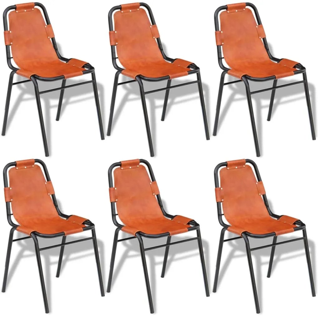 vidaXL Jedálenské stoličky 6 ks, hnedé, pravá koža