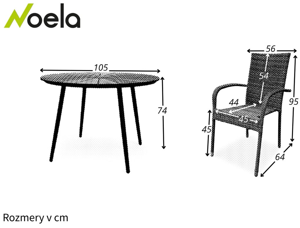 Noela Záhradný jedálenský set Wilder + 4x ratanová stolička Paris PREMIUM