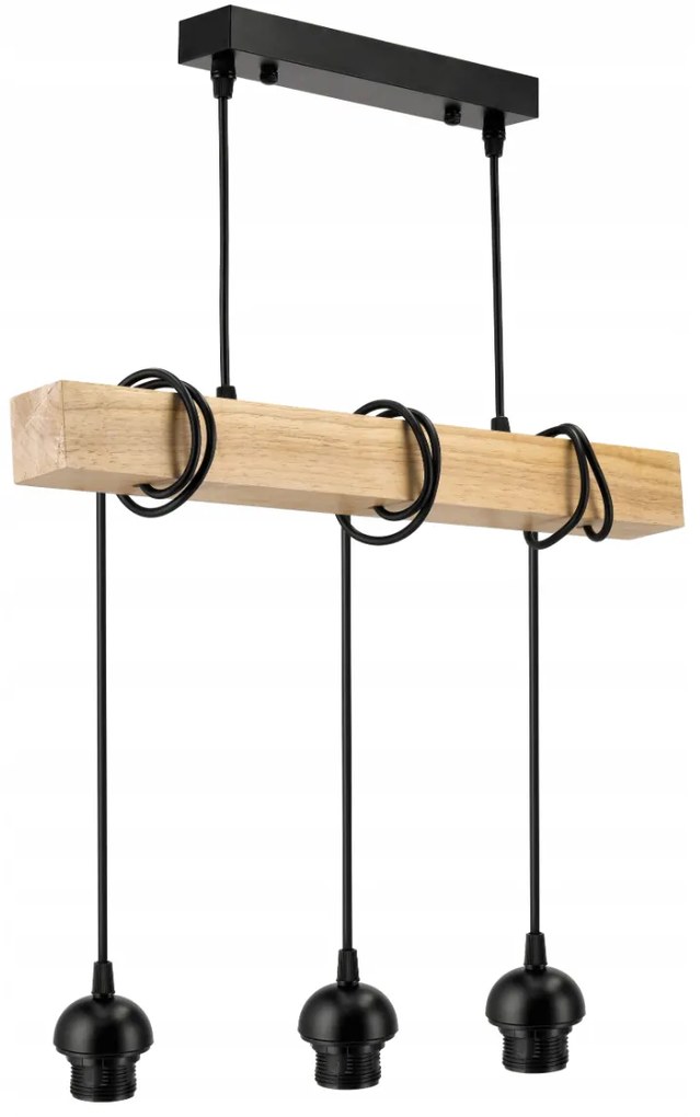 BERGE LED závesné stropné svietidlo, drevený trám, 3xE27, loft pružina