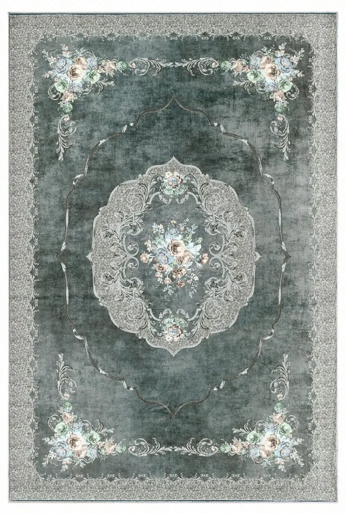 Súprava 2 kusov kúpeľňových predložiek Ornamentálna alternatíva šedo-zelená