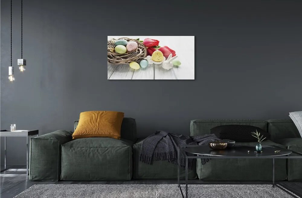 Sklenený obraz vajcia tulipány 120x60 cm