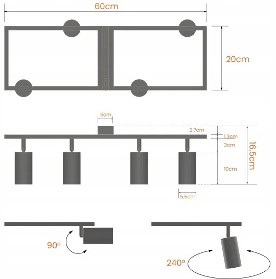 Bodové svietidlo 4xGU10/30W/230V čierne
