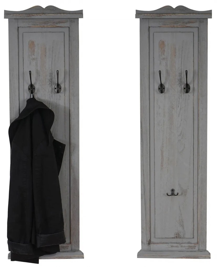 2x vešiaková stena s 3 vešiakmi 33040 - 109x28x3,5 cm, antik sivá