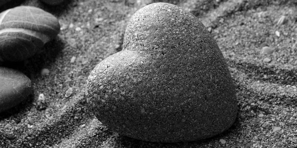 Obraz Zen kameň v tvare srdca v čiernobielom prevedení Varianta: 100x50