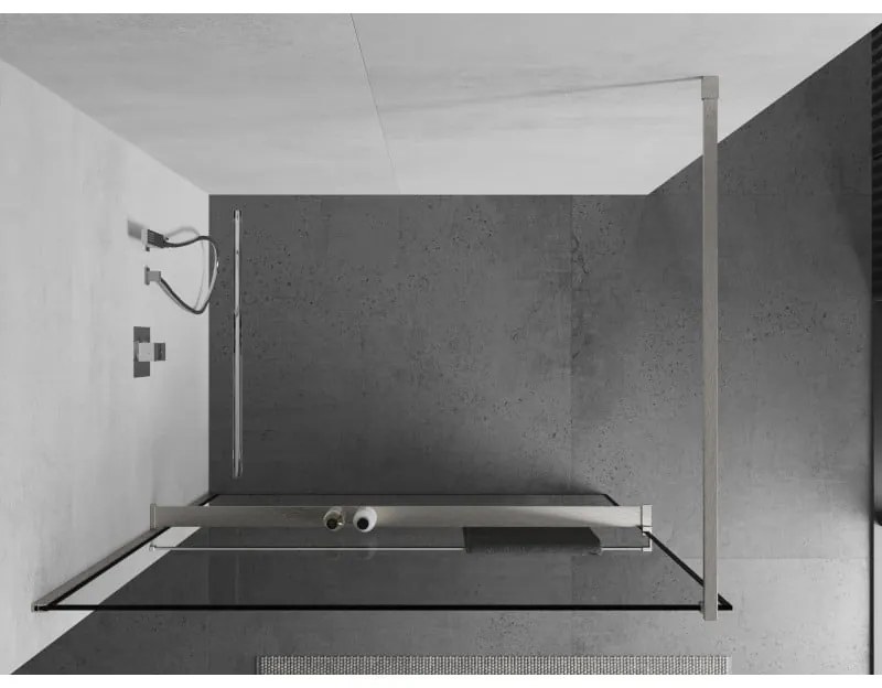 Mexen Kioto+, sprchová zástena Walk-In s poličkou a vešiakom 80 x 200 cm, 8mm číre sklo čierny vzor, brúsená oceľ profil, 800-080-121-97-70