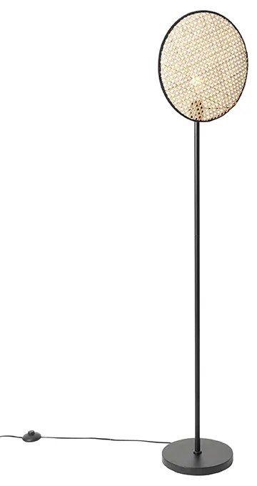 Rustikálna stojaca lampa čierna s ratanom 35 cm - Kata