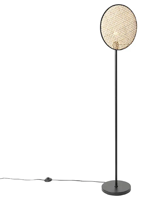 Rustikálna stojaca lampa čierna s ratanom 35 cm - Kata