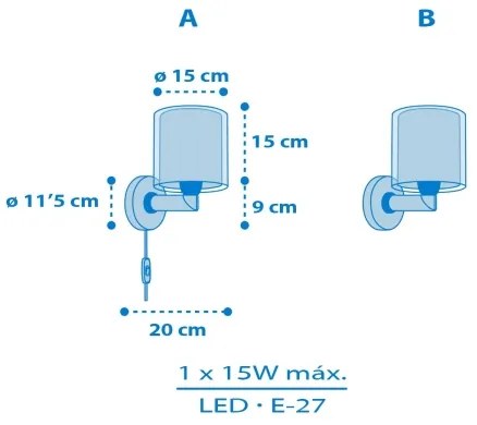 Dalber 40679 - Detské nástenné svietidlo WORLD 1xE27/15W/230V modré