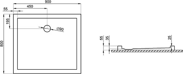 Polimat Obdĺžniková akrylátová sprchová vanička Goliat 2 90x80 (100x80, 100x90, 110x80, 110x90, 120x80, 120x90, 120x100) POLIMAT-Farba: Biela, POLIMA…