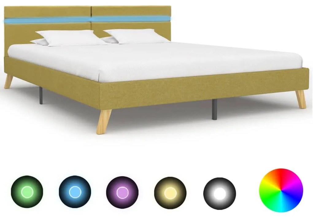 vidaXL Rám postele s LED svetlom zelený 180x200 cm látkový