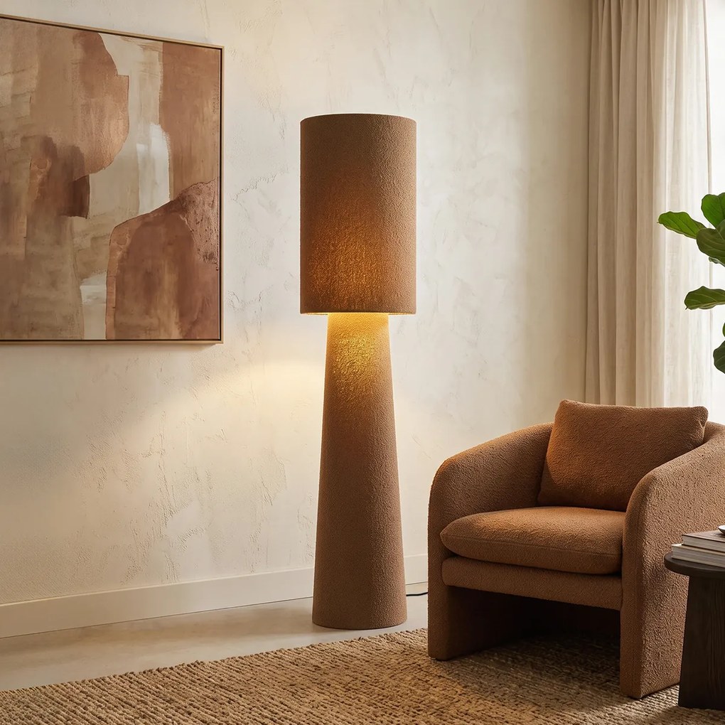 Japandi stojaca lampa hnedá látka Teddy 2-svetelná - Trompet