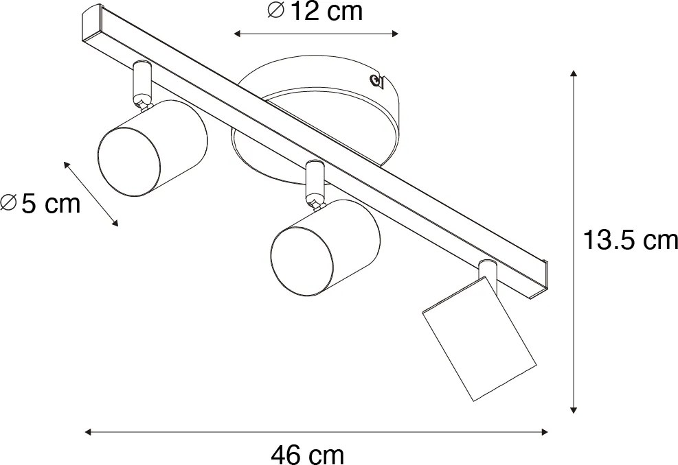 Stropný reflektor čierny GU10 50mm 3-svetelný vrátane podsvietenia a 3-cestného vypínača - Back Up