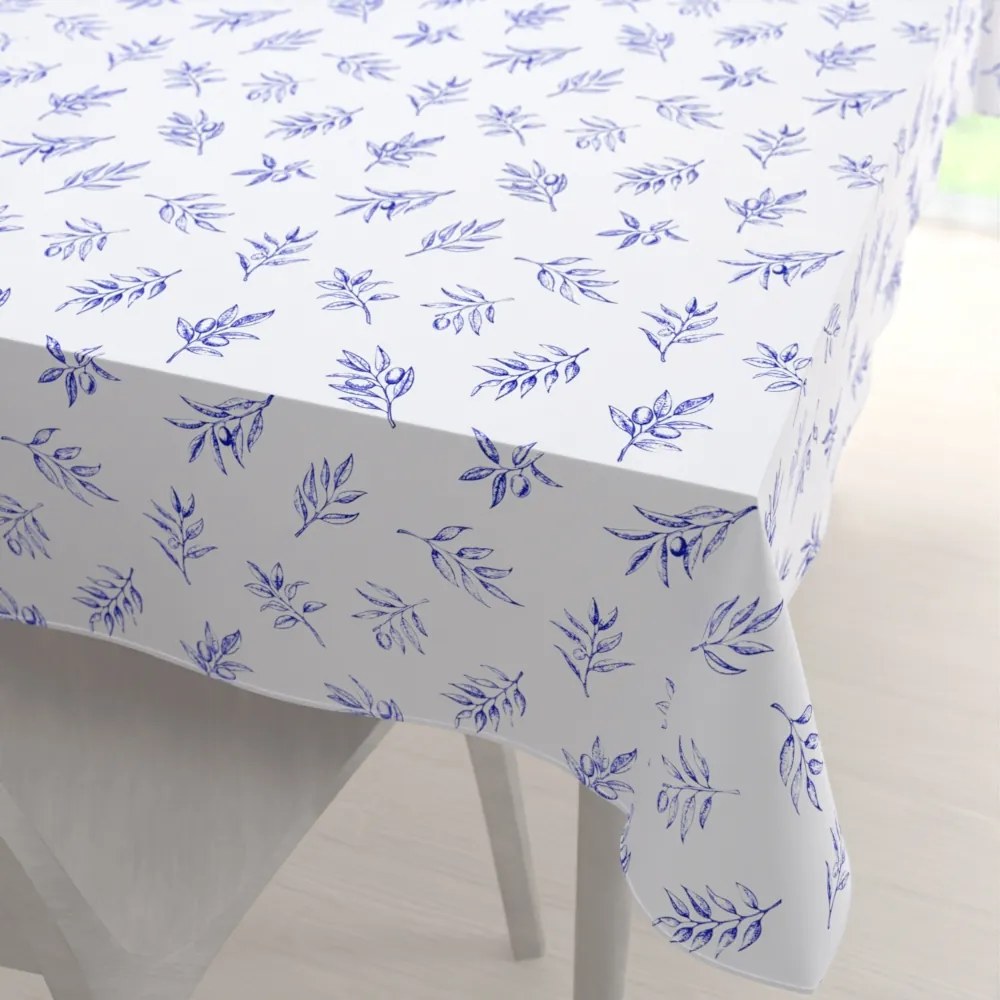 Biante Teflónový obdĺžnikový obrus TF-114 Modré olivové vetvičky na bielom 140x220 cm