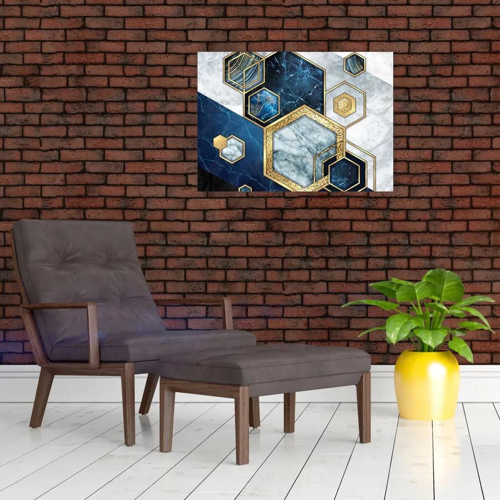Sklenený obraz - Mramorové hexagóny (70x50 cm)