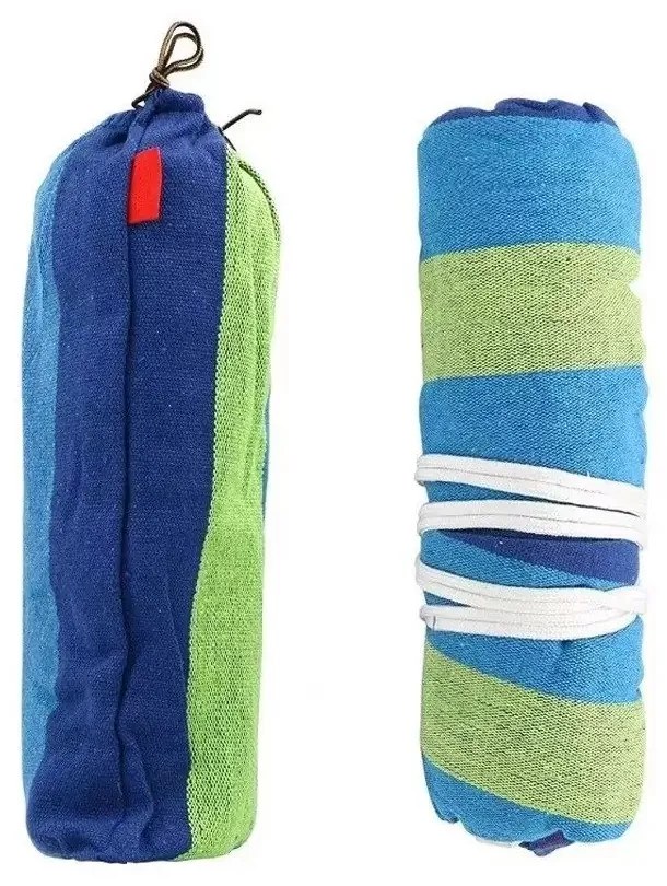 Modro-zelená hojdacia sieť s vankúšom HAMAK pre 2 osoby 260x150 cm
