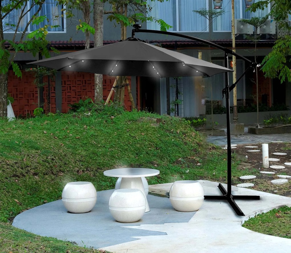 Dekorstudio Záhradný slnečník s LED osvetlením  - 270 cm - tmavo sivý