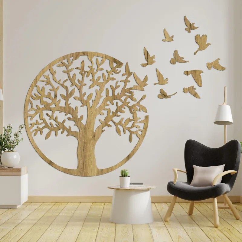 Drevený nástenný obraz Strom života: Rustikálny bytový dekoračný panel | SENTOP HDF0543