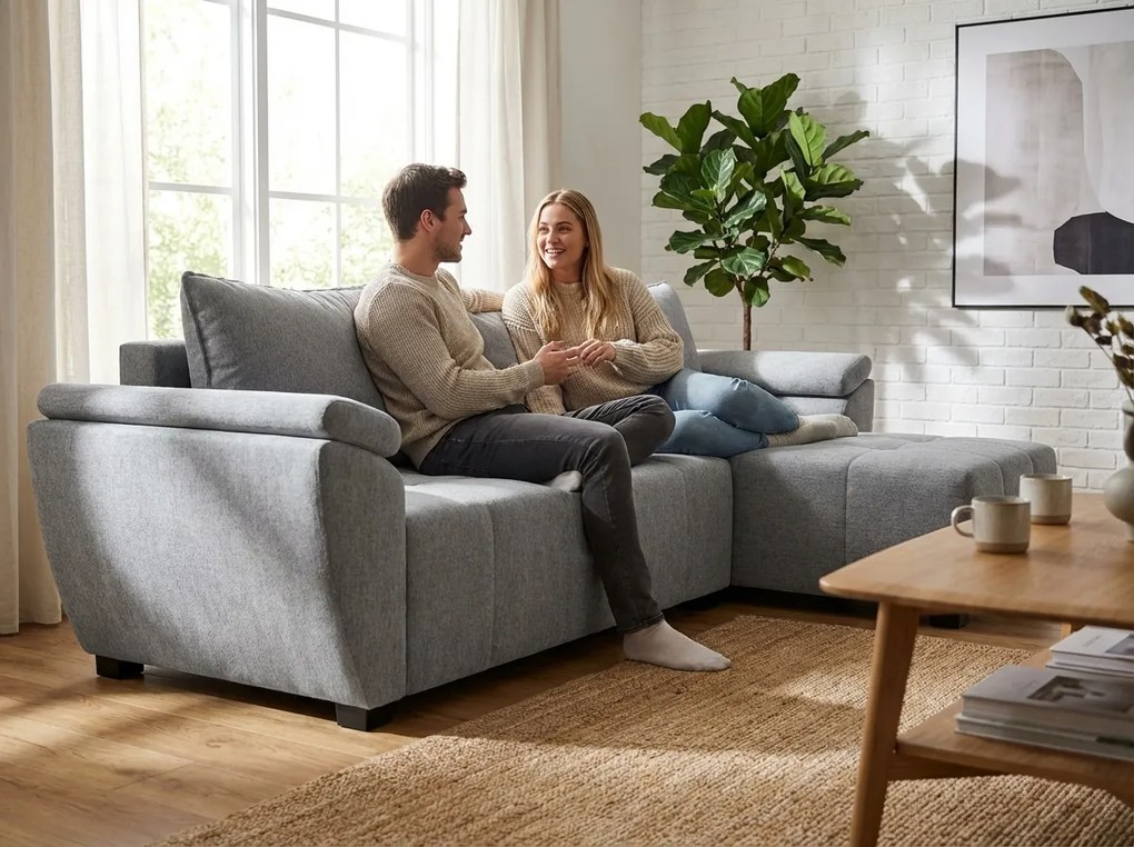 Rozkladacia obojstranná sedacia súprava do L LIVARO 251x140 cm, svetlosivá