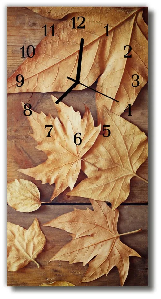 Sklenené hodiny vertikálne Príroda hnedé listy 30x60 cm