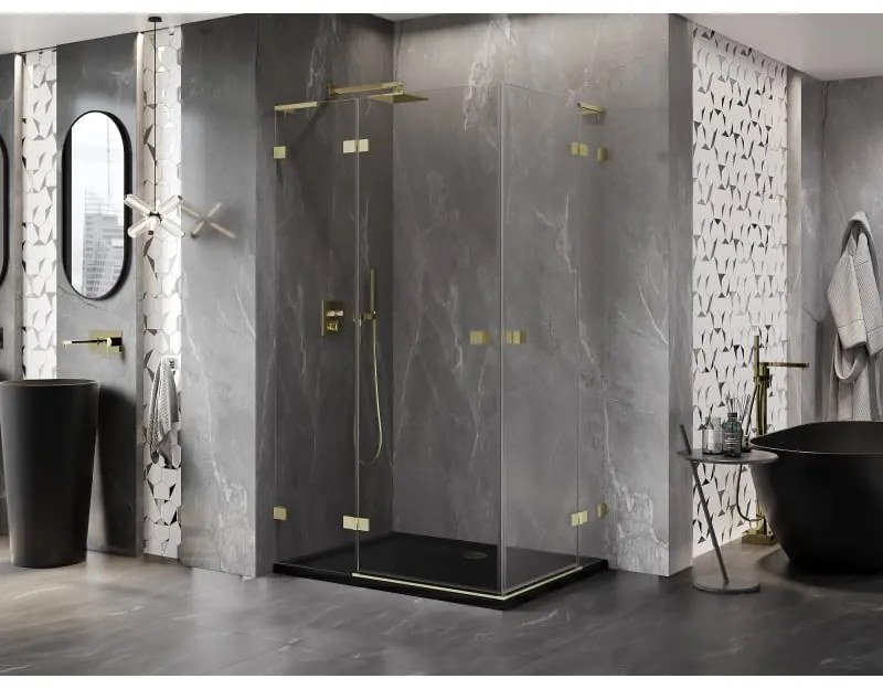 Mexen Lunar, L Duo výklopný sprchový kút 120 x 115 cm, 8mm číre sklo, zlatý matný profil, 834L-120L-115P-55-00
