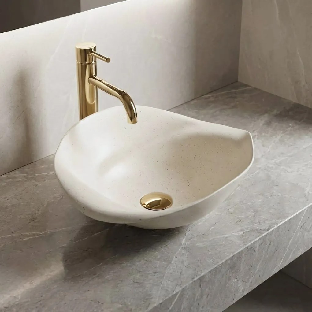 Rea ART, keramické umývadlo na dosku 400x390x160 mm, ručná výroba, model HM-34B, imitácia kemeňa-béžová, REA-U0609