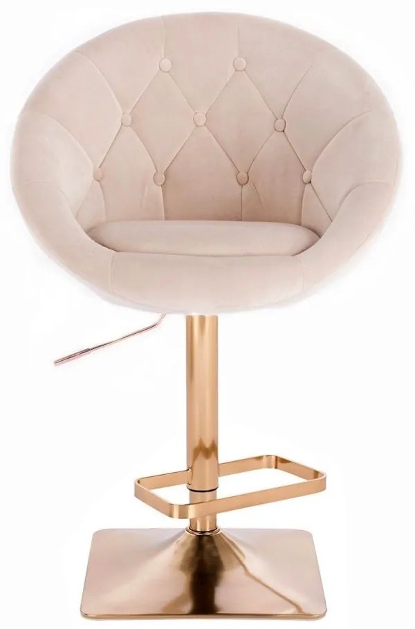 LuxuryForm DESIGN Barová stolička VERA VELUR na zlatej hranatej podstave - krémová