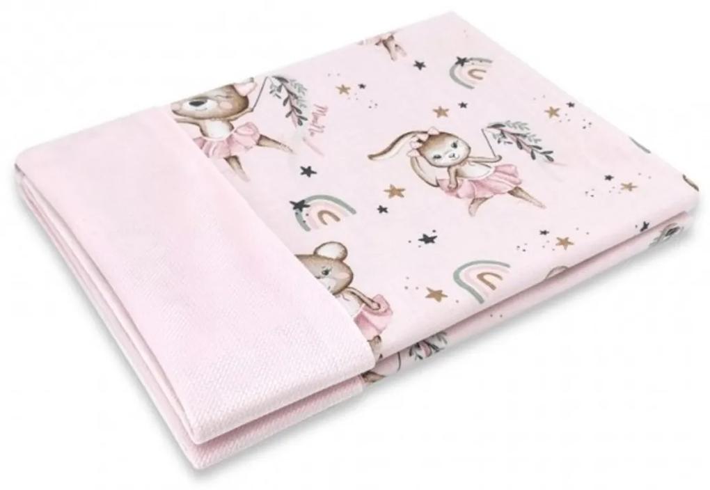 Obojstranná deka Bavlna + Velvet 100 x 75 cm, Little Balerina - růžová 75 x 100