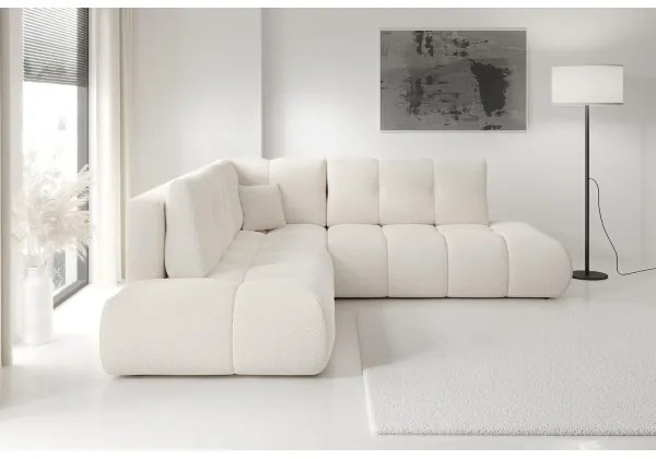 Rozkladacia rohová čalúnená sedacia súprava ALMADA do tvaru L, pravé prevedenie, béžová, s úložným priestorom