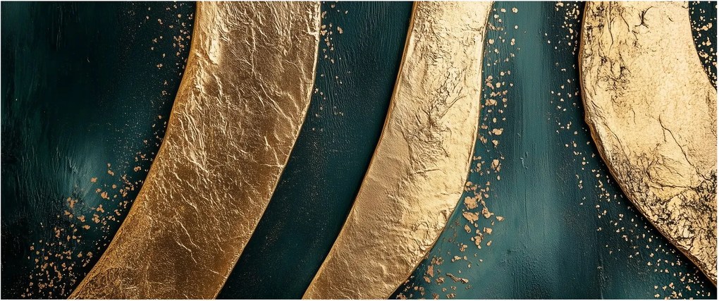 Obraz - Zelená abstrakcia so zlatom I. (120x50 cm)