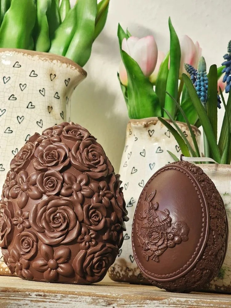 Hnedá dekorácia závesné čoko vajíčko s králikom - 8*7*11 cm