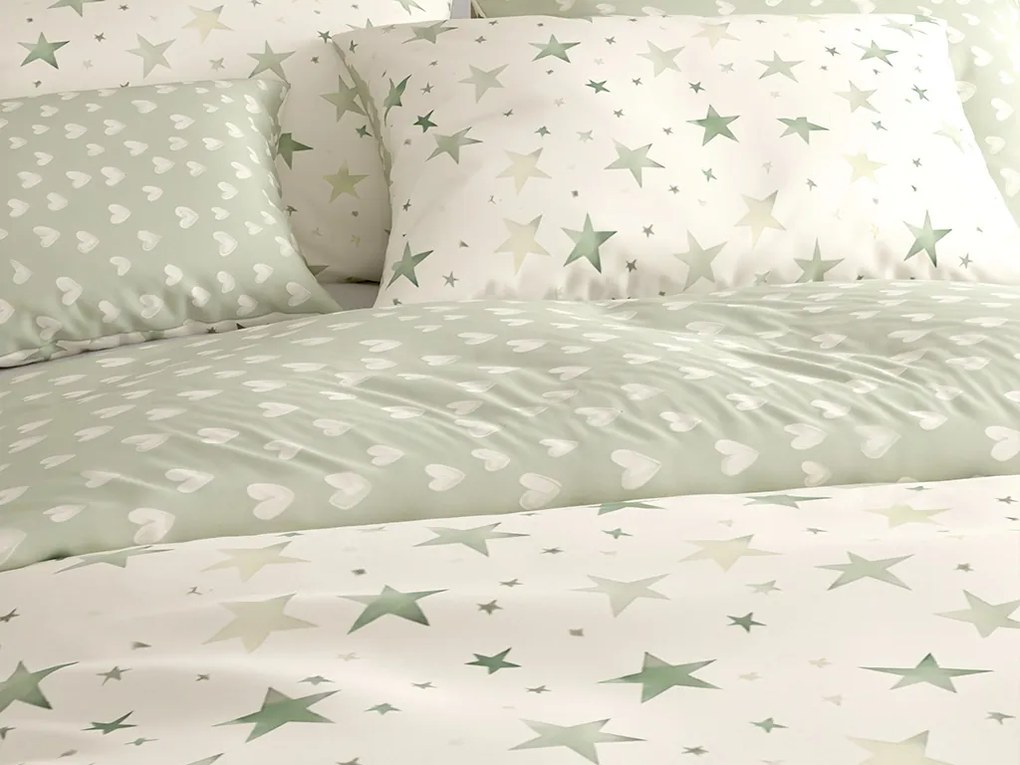 Obliečky z mikrovlákna STARS HEARTS zelené Rozmer obliečky: 70 x 90 cm | 140 x 220 cm