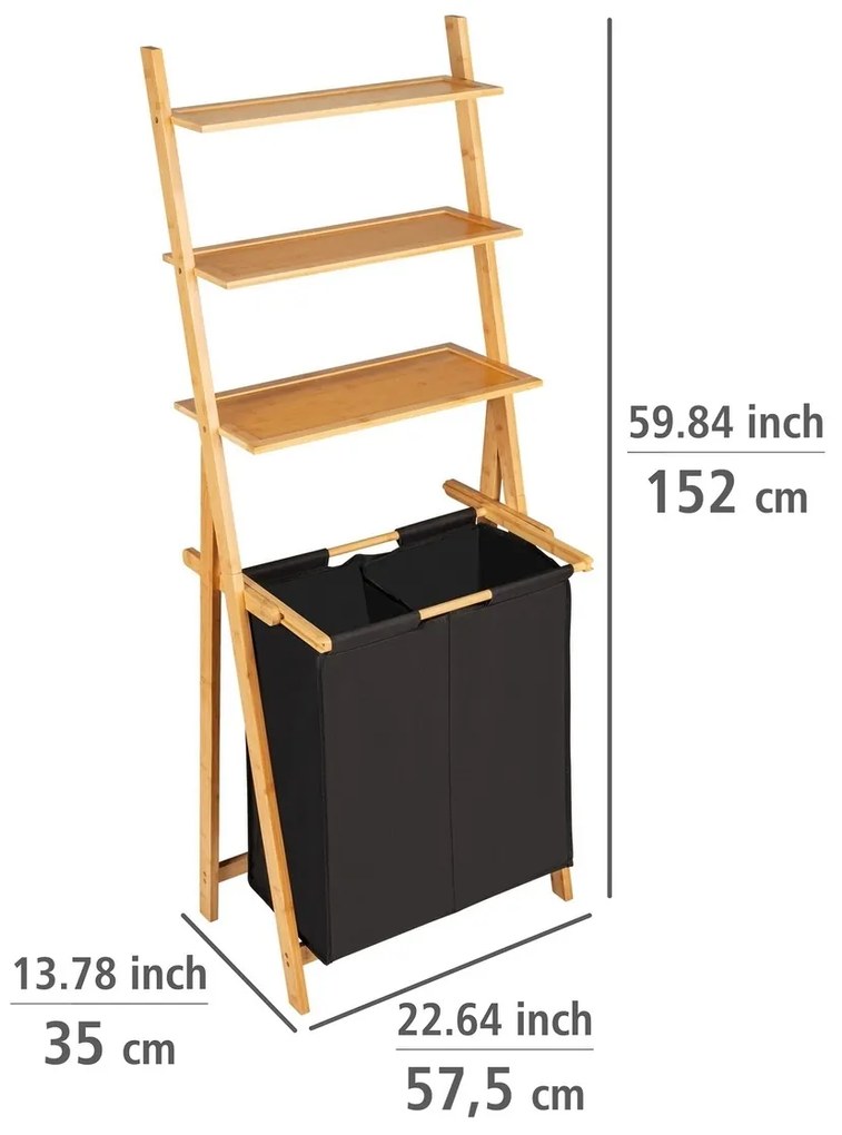 Wenko Rebríkový regál s košom na bielizeň Ecori, 152 x 35 x 57 cm